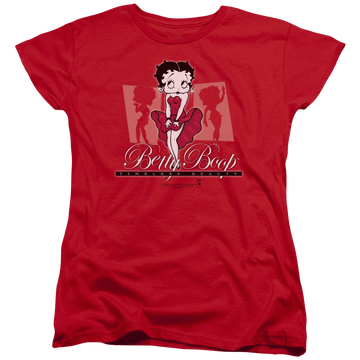 Red women's t-shirt with Betty Boop Timeless Beauty graphic