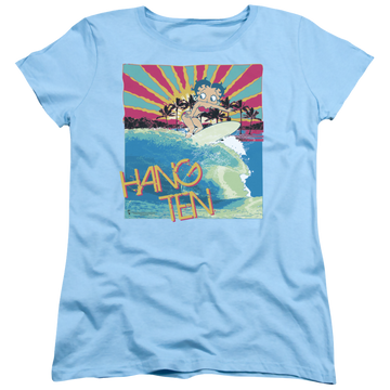 Light blue women's t-shirt with Betty Boop Hang Ten graphic