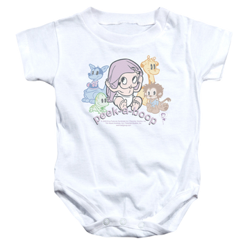 White baby bodysuit with Betty Boop Peek A Boo graphic