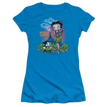 Turquoise juniors t-shirt with Betty Boop Polynesian Princess graphic