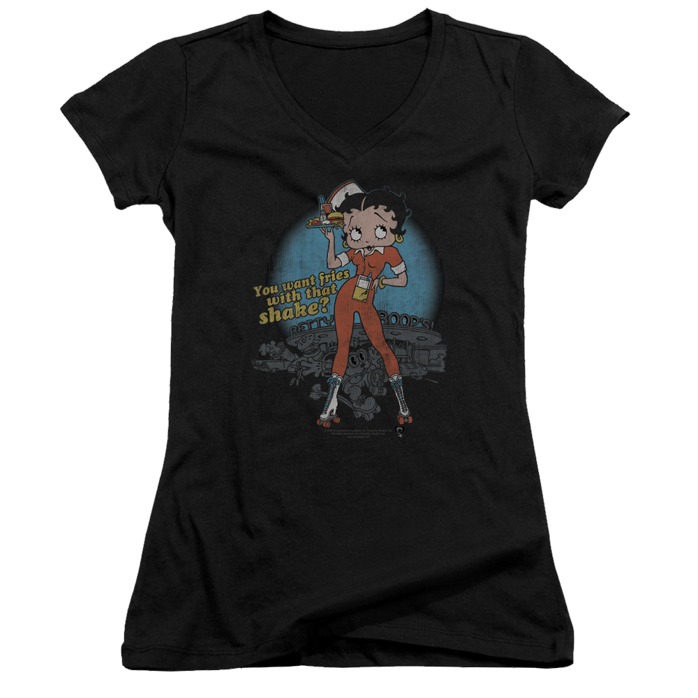 Betty Boop Fries With That - Juniors V-Neck T-Shirt Juniors V-Neck T-Shirt Betty Boop   