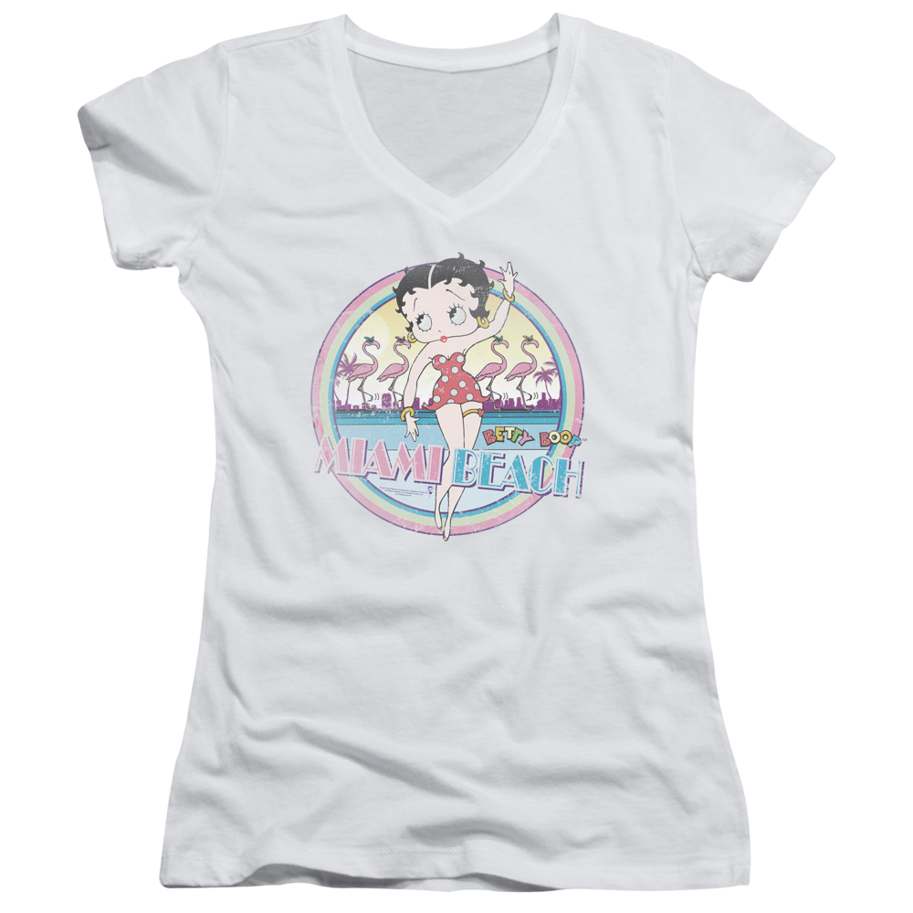 Betty Boop Miami Beach - Juniors V-Neck T-Shirt Juniors V-Neck T-Shirt Betty Boop   
