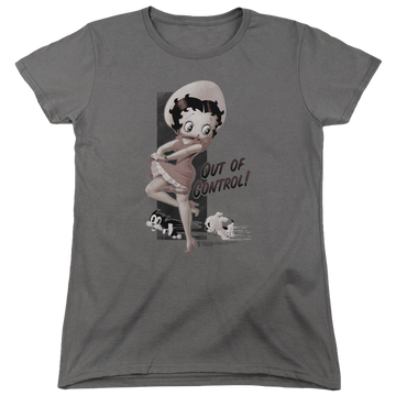 Charcoal women's t-shirt with Betty Boop Out Of Control graphic