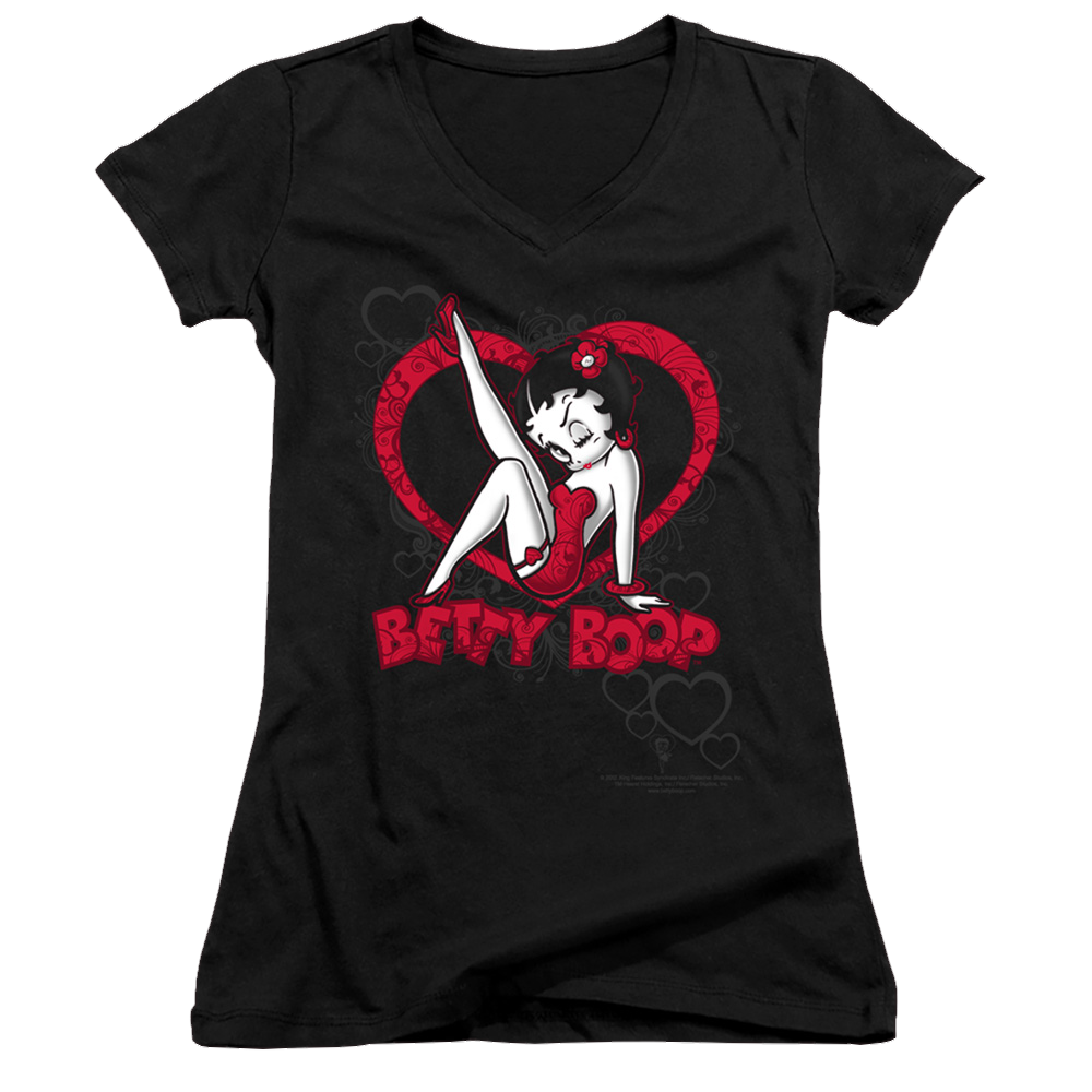 Betty Boop Scrolling Hearts - Juniors V-Neck T-Shirt Juniors V-Neck T-Shirt Betty Boop   