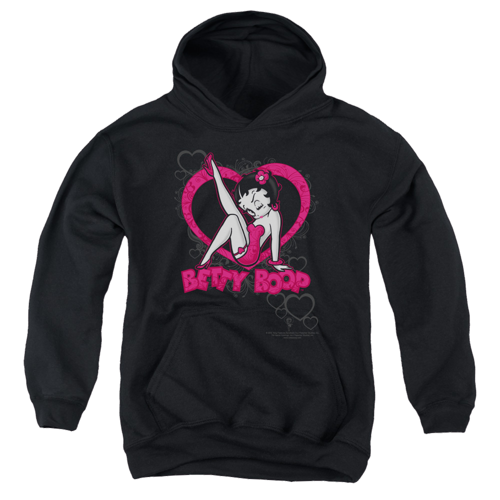 Betty Boop Scrolling Hearts - Youth Hoodie Youth Hoodie (Ages 8-12) Betty Boop   