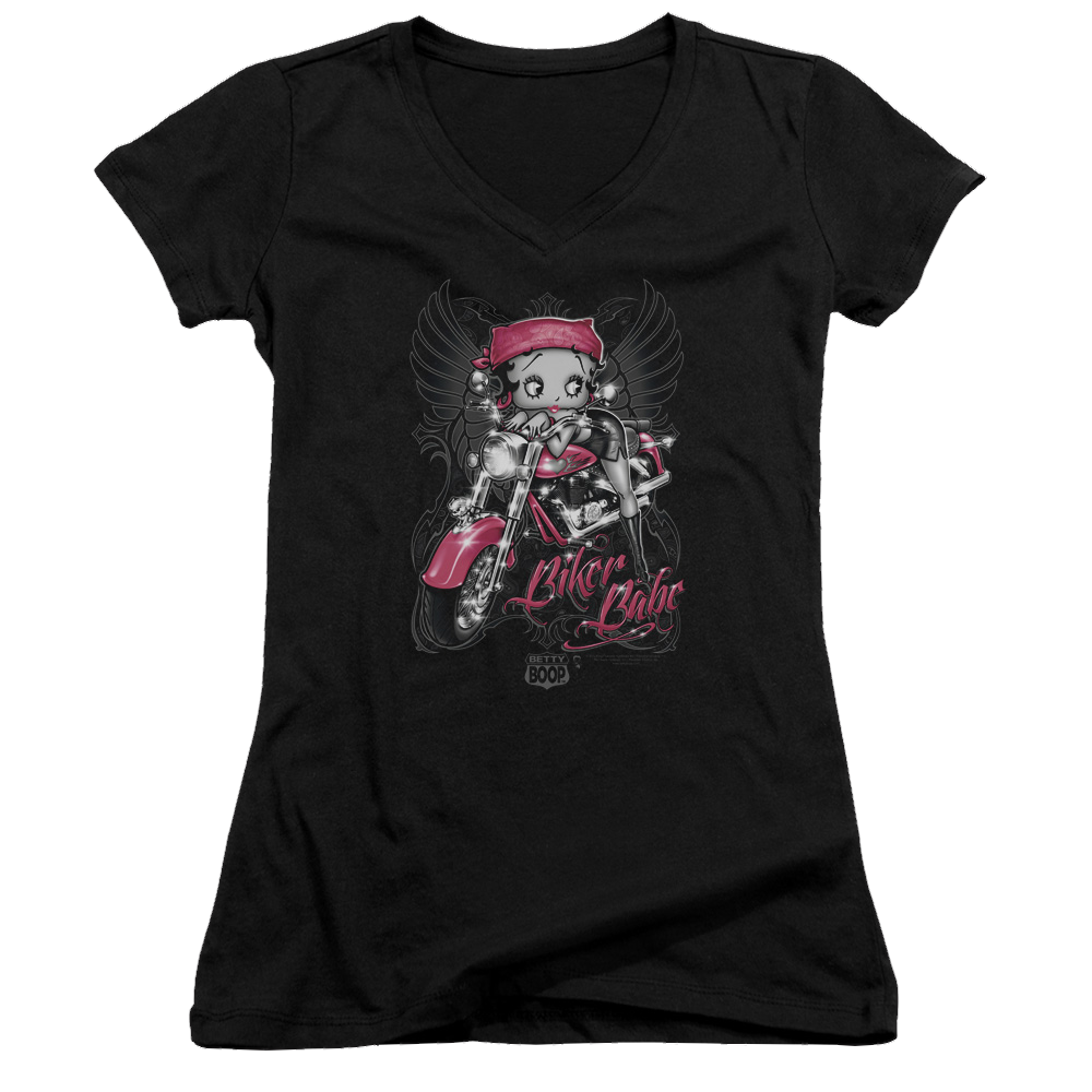 Betty Boop Biker Babe - Juniors V-Neck T-Shirt Juniors V-Neck T-Shirt Betty Boop   