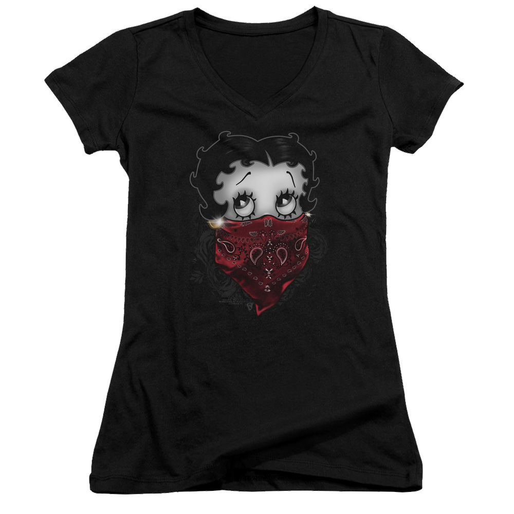 Betty Boop Bandana & Roses - Juniors V-Neck T-Shirt Juniors V-Neck T-Shirt Betty Boop   