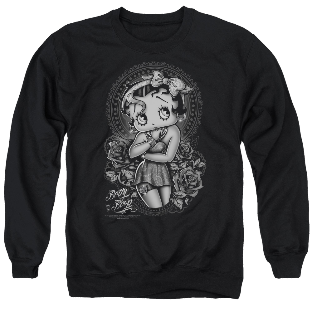Betty Boop Fashion Roses - Men's Crewneck Sweatshirt Men's Crewneck Sweatshirt Betty Boop   
