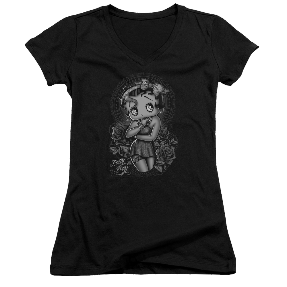 Betty Boop Fashion Roses - Juniors V-Neck T-Shirt Juniors V-Neck T-Shirt Betty Boop   