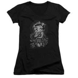 Betty Boop Fashion Roses - Juniors V-Neck T-Shirt Juniors V-Neck T-Shirt Betty Boop   