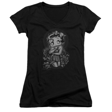 Betty Boop Fashion Roses - Juniors V-Neck T-Shirt Juniors V-Neck T-Shirt Betty Boop   