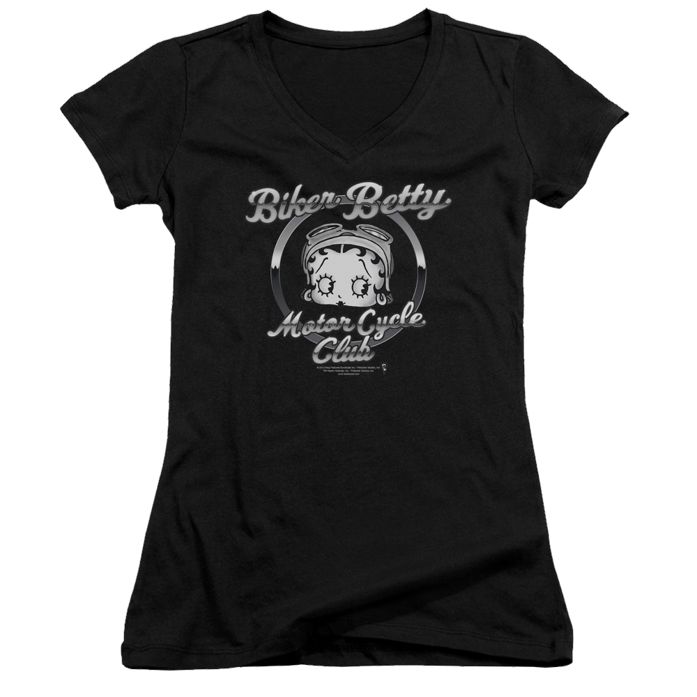 Betty Boop Chromed Logo - Juniors V-Neck T-Shirt Juniors V-Neck T-Shirt Betty Boop   
