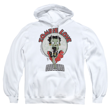 White pullover hoodie with Betty Boop Breezy Zombie Love graphic