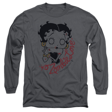 Charcoal men's long sleeve t-shirt with Betty Boop Classic Zombie graphic