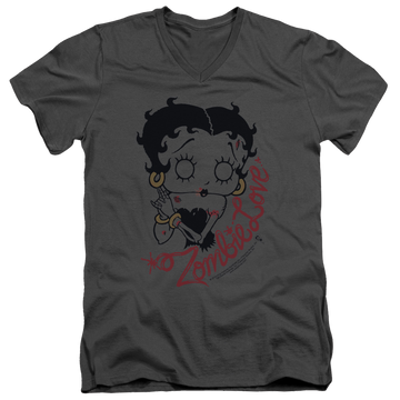 Charcoal men's v-neck t-shirt with Betty Boop Classic Zombie graphic