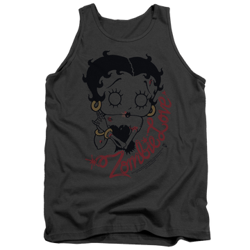 Charcoal men's tank with Betty Boop Classic Zombie graphic