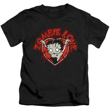 Black kid's t-shirt for ages 4 to 7 with Betty Boop Heart You Forever graphic
