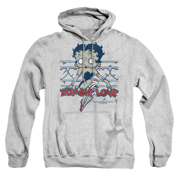 Athletic heather pullover hoodie with Betty Boop Zombie Pinup graphic