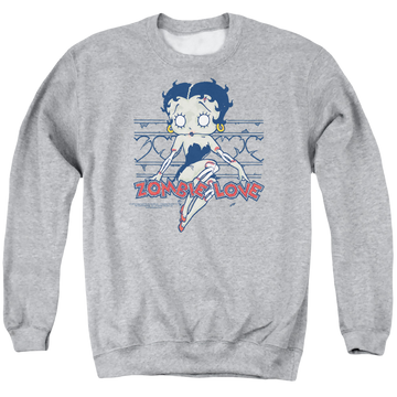 Athletic heather men's crewneck sweatshirt with Betty Boop Zombie Pinup graphic