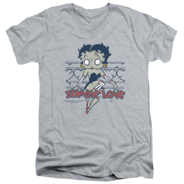 Athletic heather men's v-neck t-shirt with Betty Boop Zombie Pinup graphic