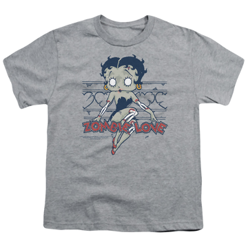 Athletic heather youth t-shirt for ages 8 to 12 with Betty Boop Zombie Pinup graphic