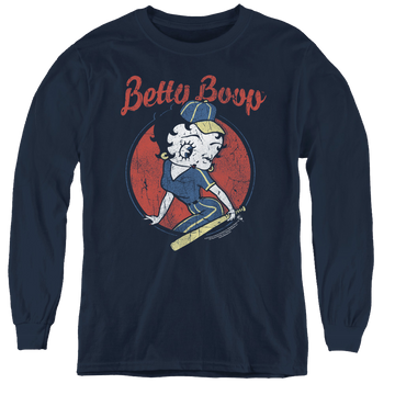 Navy youth long sleeve t-shirt with Betty Boop Team Boop graphic