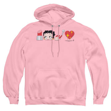 Pink pullover hoodie with Betty Boop Symbols graphic
