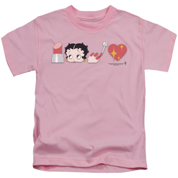 Pink kid's t-shirt for ages 4 to 7 with Betty Boop Symbols graphic