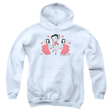 White youth hoodie for ages 8 to 12 with Betty Boop Bb Dance graphic