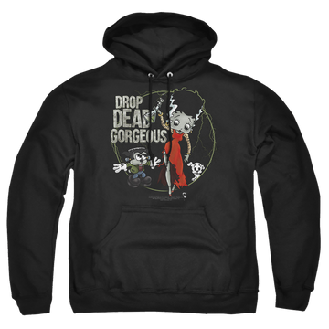 Black pullover hoodie with Betty Boop Drop Dead Gorgeous graphic