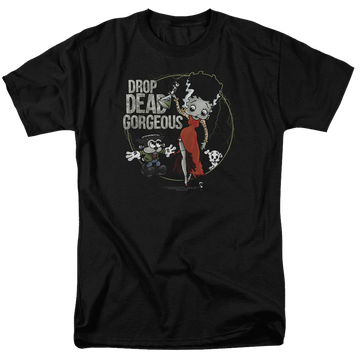 Black men's regular fit t-shirt with Betty Boop Drop Dead Gorgeous graphic