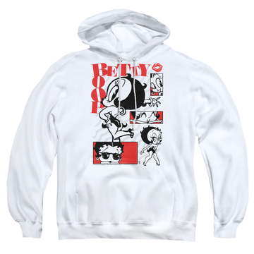 White pullover hoodie with Betty Boop Stylin Snaps graphic