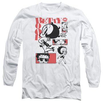 White men's long sleeve t-shirt with Betty Boop Stylin Snaps graphic
