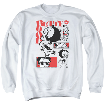 White men's crewneck sweatshirt with Betty Boop Stylin Snaps graphic