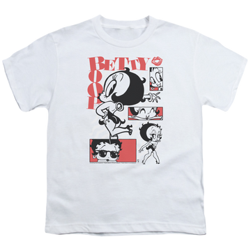 White youth t-shirt for ages 8 to 12 with Betty Boop Stylin Snaps graphic