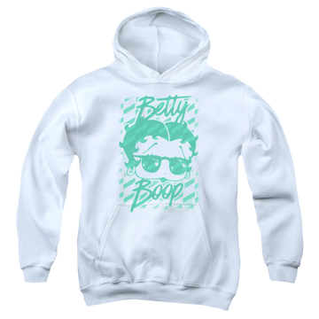 White youth hoodie for ages 8 to 12 with Betty Boop Summer Shades graphic