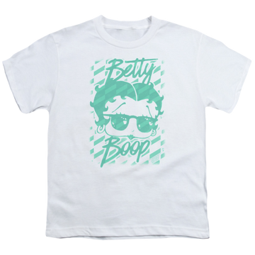 White youth t-shirt for ages 8 to 12 with Betty Boop Summer Shades graphic