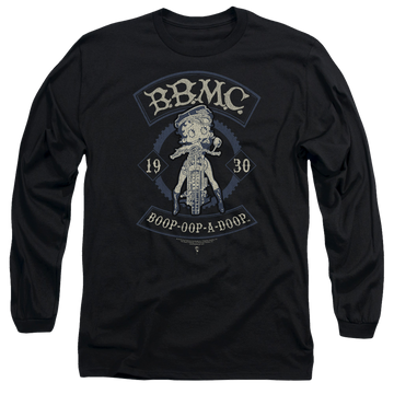 Black men's long sleeve t-shirt with Betty Boop B.B.M.C. graphic