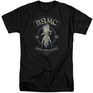 Black men's tall fit t-shirt with Betty Boop B.B.M.C. graphic