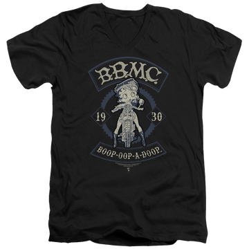 Black men's v-neck t-shirt with Betty Boop B.B.M.C. graphic