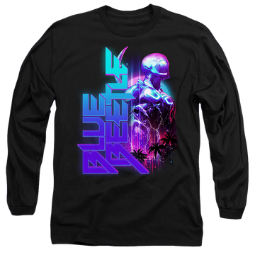Black men's long sleeve t-shirt with BLUE BEETLE (2023) Lightning graphic