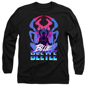 Black men's long sleeve t-shirt with BLUE BEETLE (2023) Silhouette graphic
