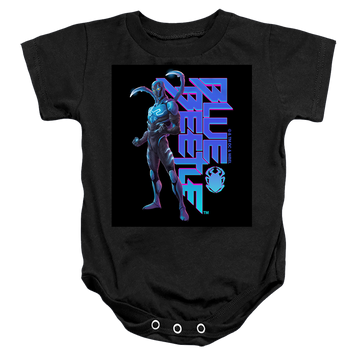 Black baby bodysuit with BLUE BEETLE (2023) Standing graphic