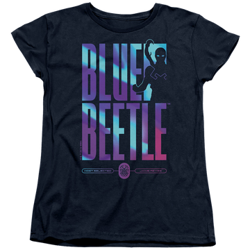 Navy women's t-shirt with BLUE BEETLE (2023) Hero Host graphic