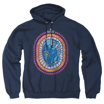 Navy pullover hoodie with BLUE BEETLE (2023) Reyes Courage graphic