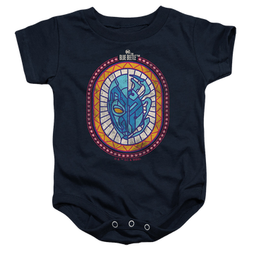 Navy baby bodysuit with BLUE BEETLE (2023) Reyes Courage graphic
