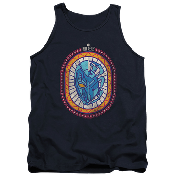 Navy men's tank with BLUE BEETLE (2023) Reyes Courage graphic
