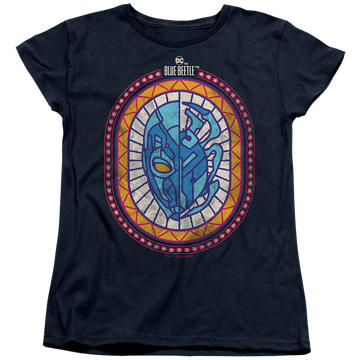 Navy women's t-shirt with BLUE BEETLE (2023) Reyes Courage graphic