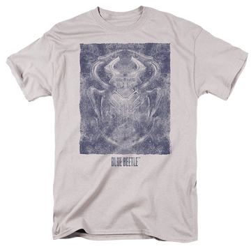 Silver men's regular fit t-shirt with BLUE BEETLE (2023) Relic Beetle graphic