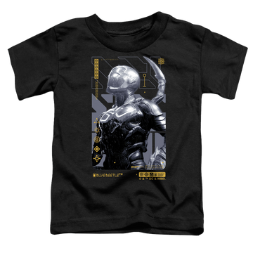 Black toddler t-shirt with BLUE BEETLE (2023) Beetle Heads Up graphic